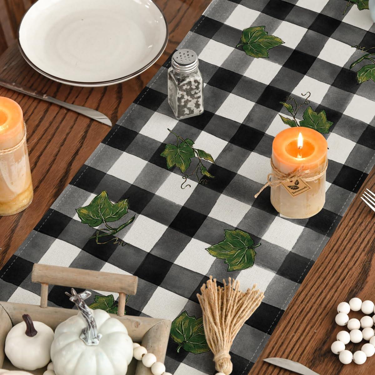 imageArtoid Mode Buffalo Plaid Bowknot Pumpkin Thankful Fall Table Runner Autumn Thanksgiving Kitchen Dining Table Decoration for Home Party Decor 13x72 InchLinen