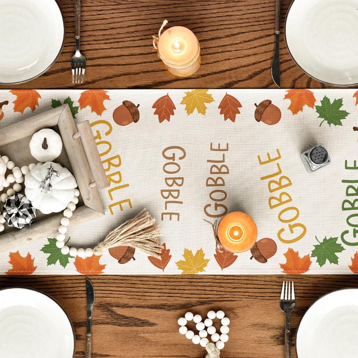 imageArtoid Mode Gobble Turkey Maple Leaves Thanksgiving Table Runner Seasonal Fall Harvest Holiday Kitchen Dining Table Decoration for Indoor Outdoor Home Party Decor 13 x 72 InchTable Runner 13 x 72