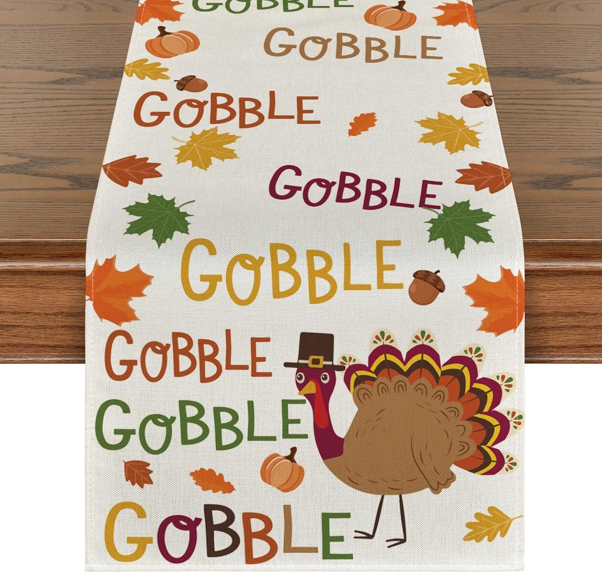 imageArtoid Mode Gobble Turkey Maple Leaves Thanksgiving Table Runner Seasonal Fall Harvest Holiday Kitchen Dining Table Decoration for Indoor Outdoor Home Party Decor 13 x 72 InchTable Runner 13 x 72