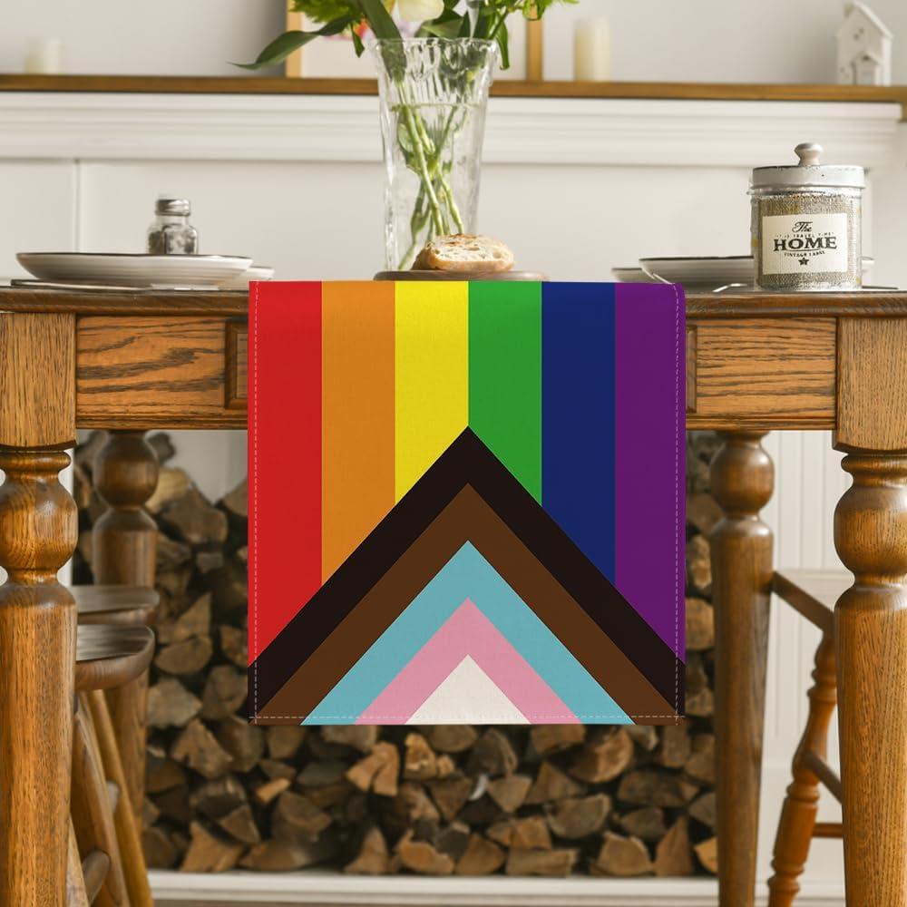 imageArtoid Mode LGBT Pride Heart Table Runner Gay Lesbian Pansexual Holiday Kitchen Dining Table Decoration for Home Party Decor 13 x 72 InchMulti Color