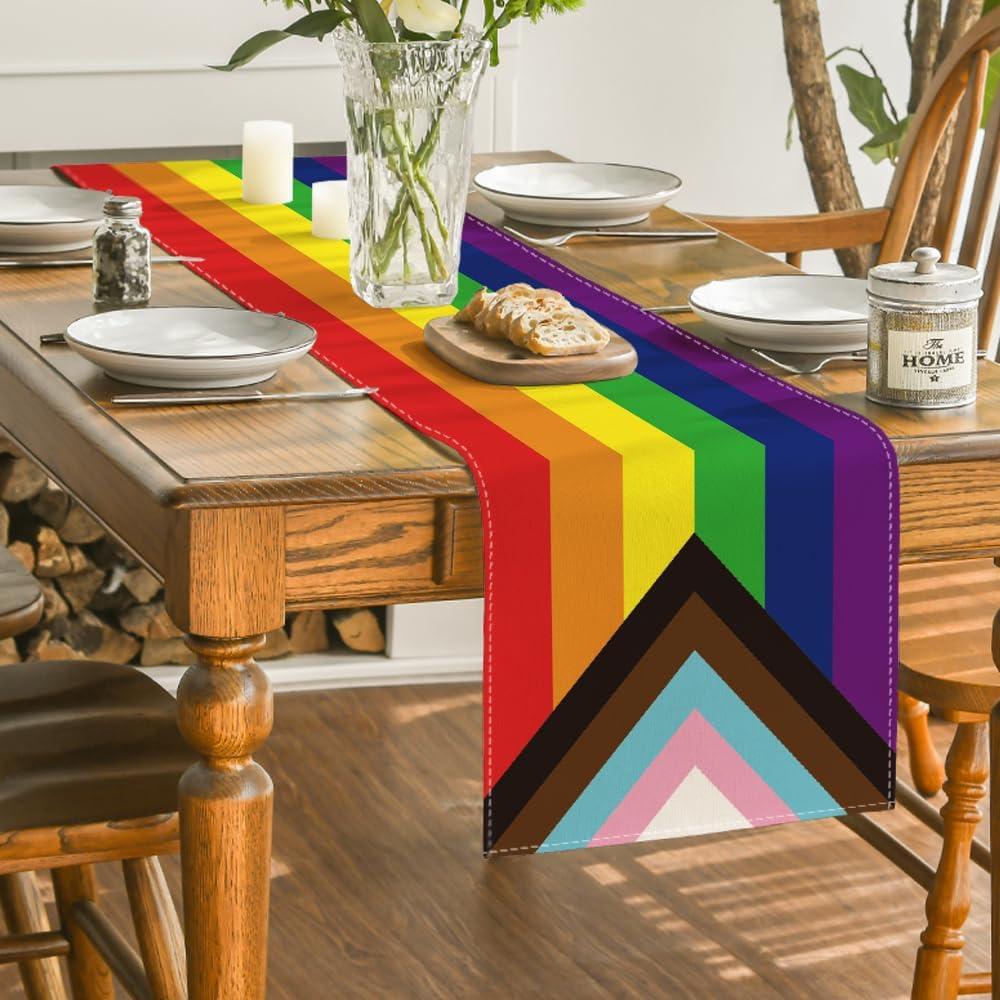 imageArtoid Mode LGBT Pride Heart Table Runner Gay Lesbian Pansexual Holiday Kitchen Dining Table Decoration for Home Party Decor 13 x 72 InchMulti Color