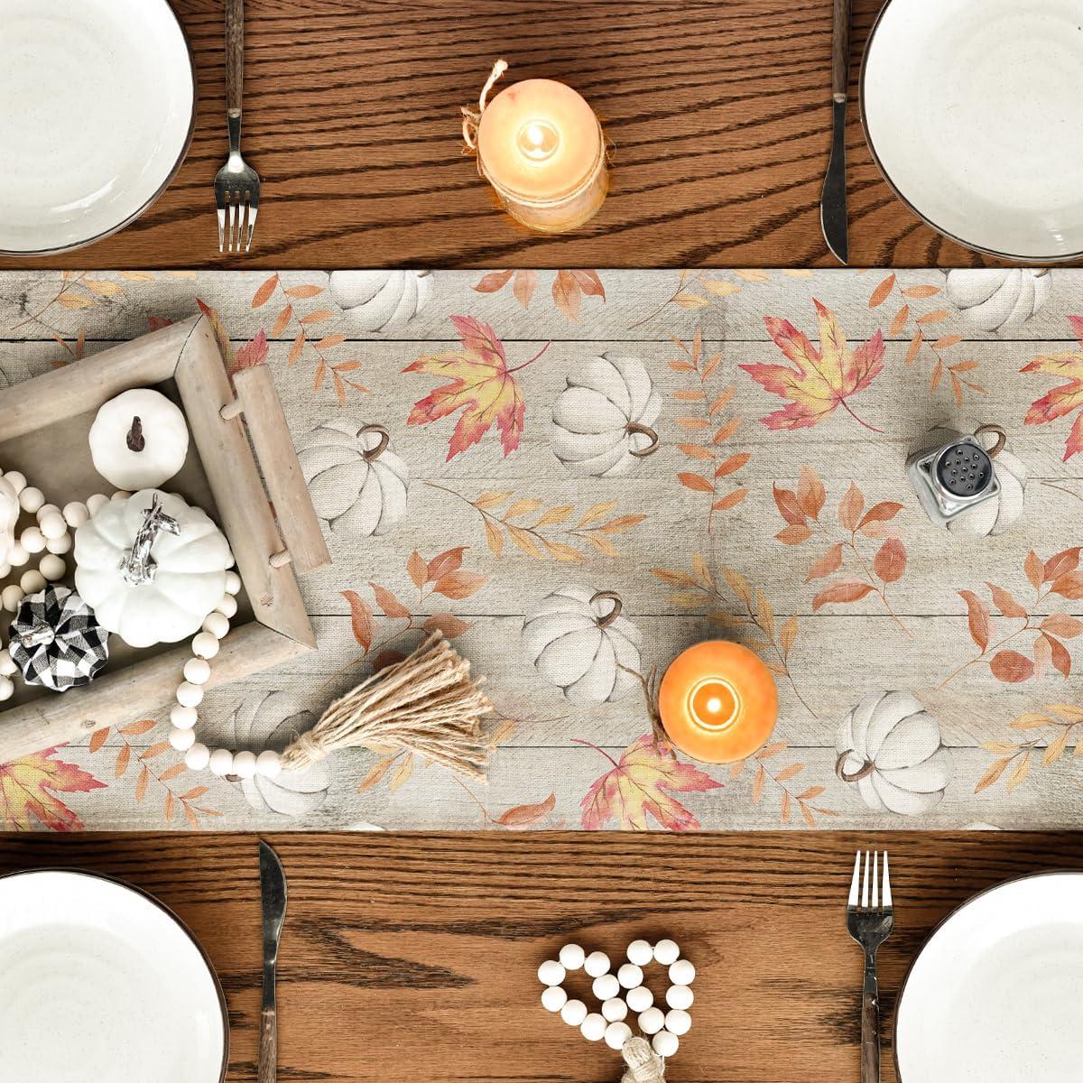 imageArtoid Mode Orange Pumpkins Fall Maple Leaves Fall Table Runner Seasonal Autumn Kitchen Dining Table Decoration for Home Party Decor 13x72 InchBeige