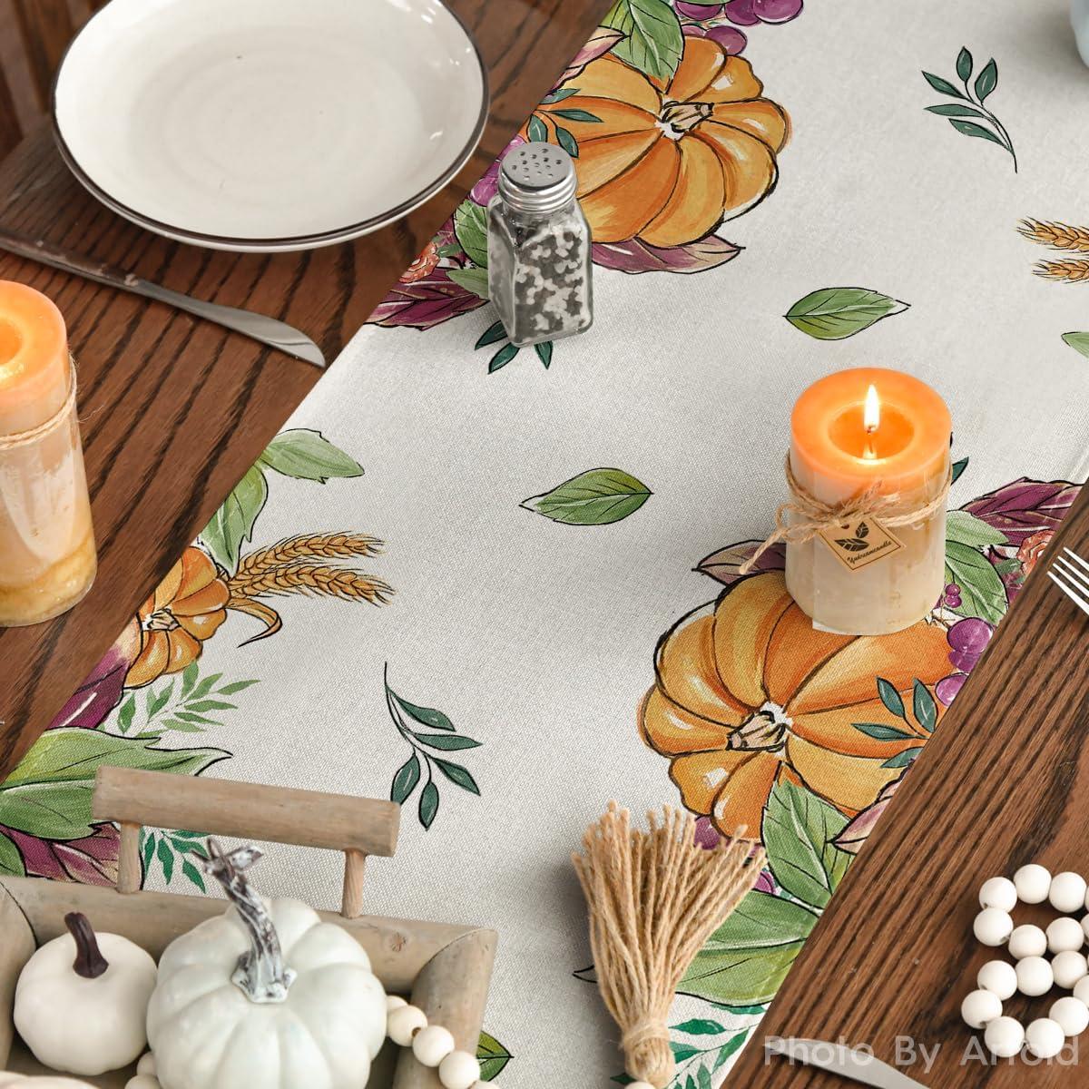 imageArtoid Mode Pumpkin Leaves Grapes Wheat Thanksgiving Table Runner Seasonal Autumn Kitchen Dining Table Decoration for Home Party Decor 13x72 Inch