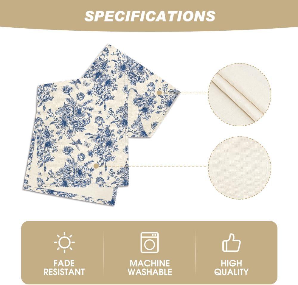imageArtoid Mode Spring Navy Blue Floral Chinoiserie Table Runner Seasonal Summer Kitchen Dining Table Decoration for Home Party Decor 13x72 InchBlueBeige