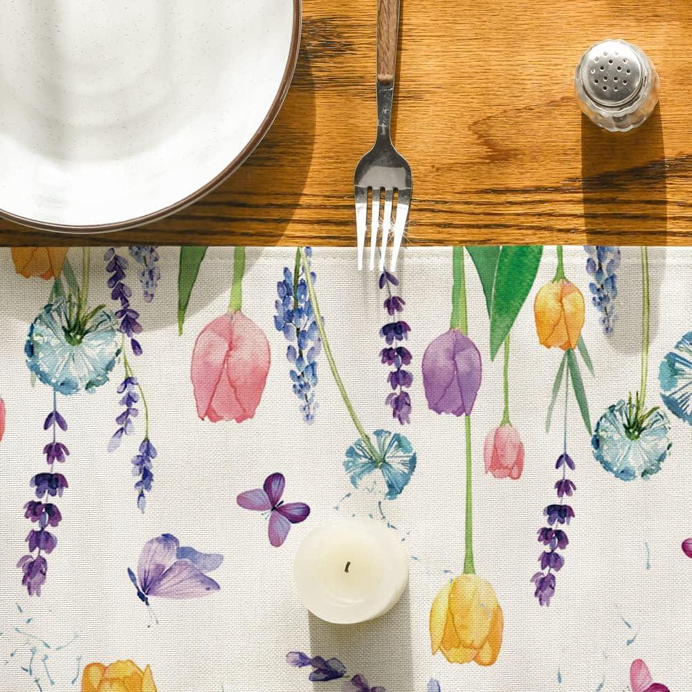 imageArtoid Mode Tulip Lavender Summer Table Runner Seasonal Spring Kitchen Dining Table Decoration for Home Party Decor 13x72 InchTulip