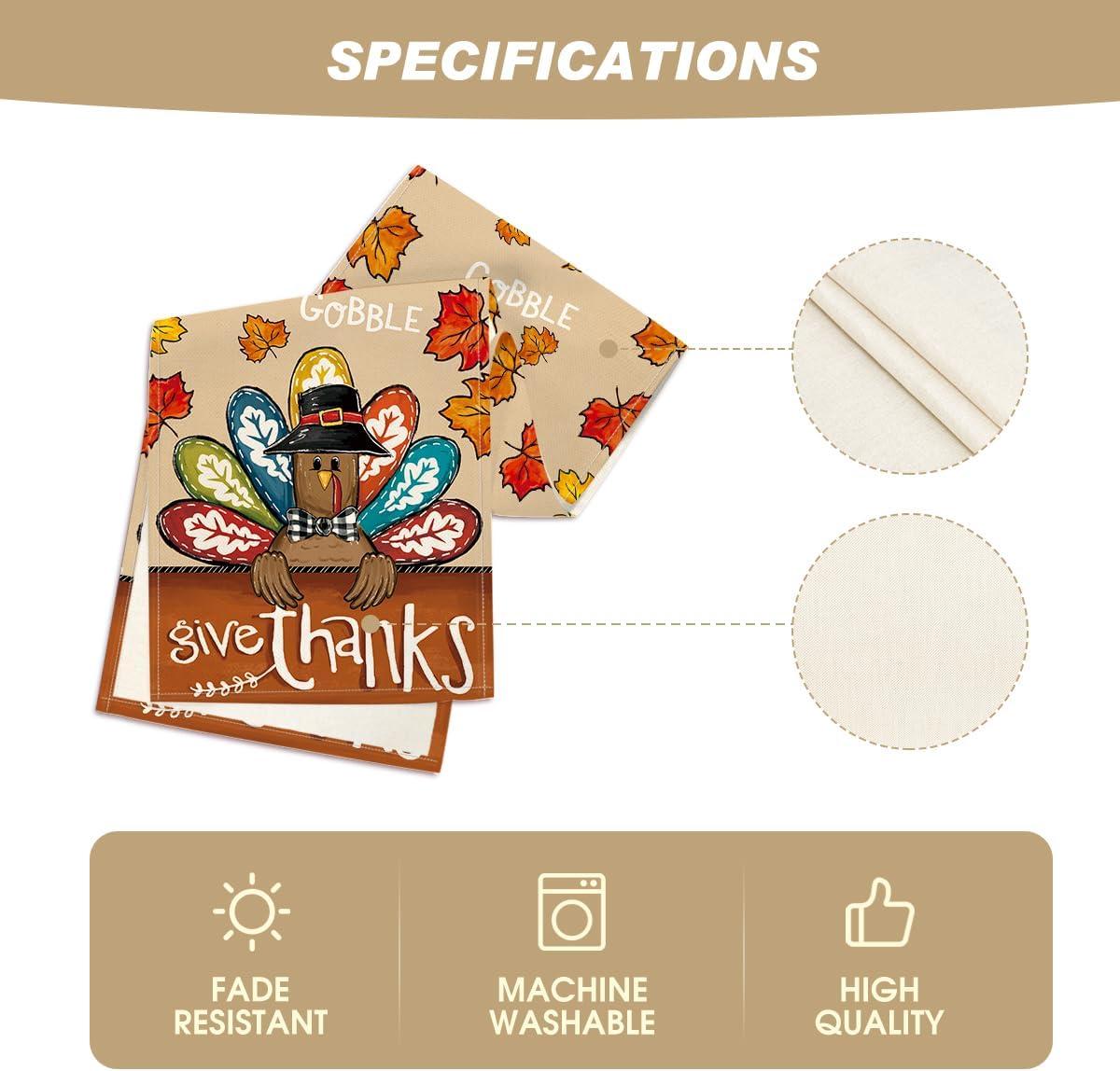 imageArtoid Mode Turkey Give Thanks Thanksgiving Table Runner Seasonal Fall Autumn Kitchen Dining Table Decoration for Home Party Decor 13x72 InchBrown