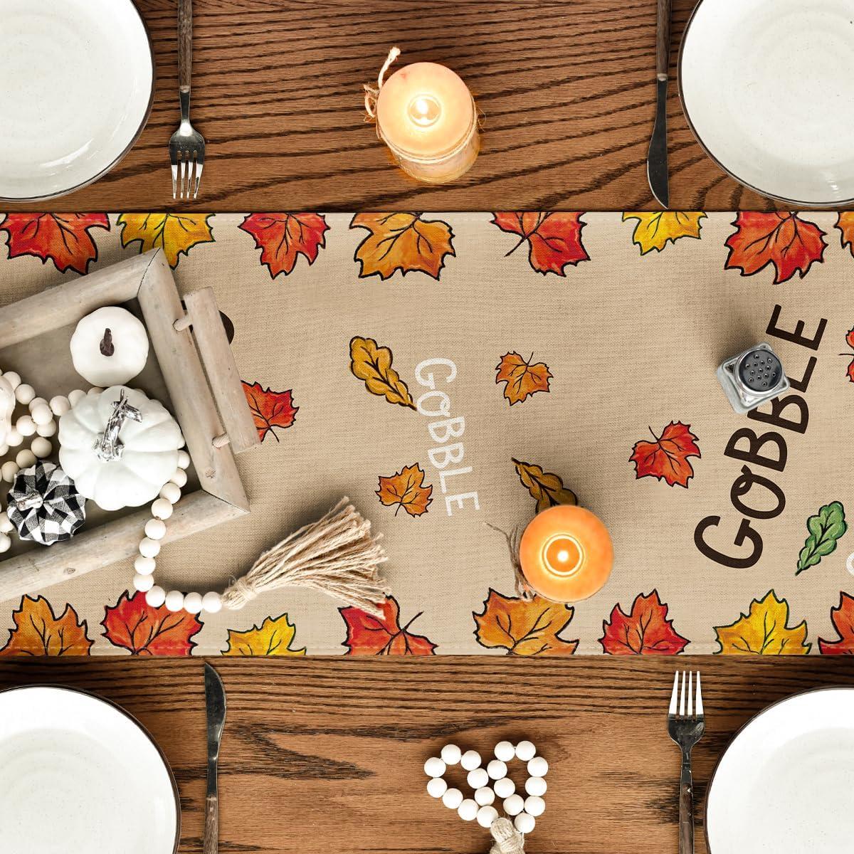 imageArtoid Mode Turkey Give Thanks Thanksgiving Table Runner Seasonal Fall Autumn Kitchen Dining Table Decoration for Home Party Decor 13x72 InchBrown