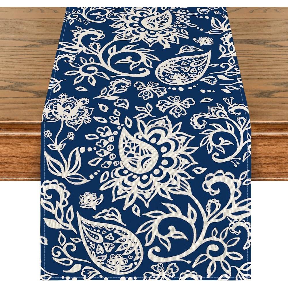 imageArtoid Mode Beige Floral Paisley Table Runner Seasonal Spring Kitchen Dining Table Decoration for Home Party Decor 13x72 InchBlue
