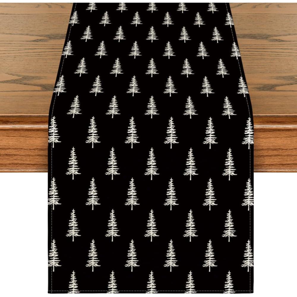 imageArtoid Mode Beige Xmas Tree Christmas Table Runner Seasonal Winter Kitchen Dining Table Decoration for Home Party Decor 13x72 InchBlack