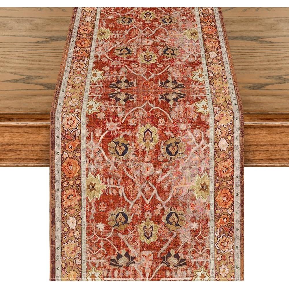 imageArtoid Mode Boho Bohemia Style Red Table Runner Country Rustic Farmhouse Magical Fall Kitchen Dining Table Decoration for Home Party Decor 13x72 InchOrange