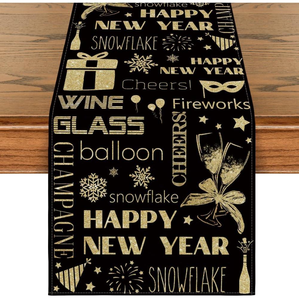 imageArtoid Mode Cheers Firework 2025 Happy New Year Motto Table Runner Seasonal Winter Kitchen Dining Table Decoration for Home Party Outdoor 13x72 Inch