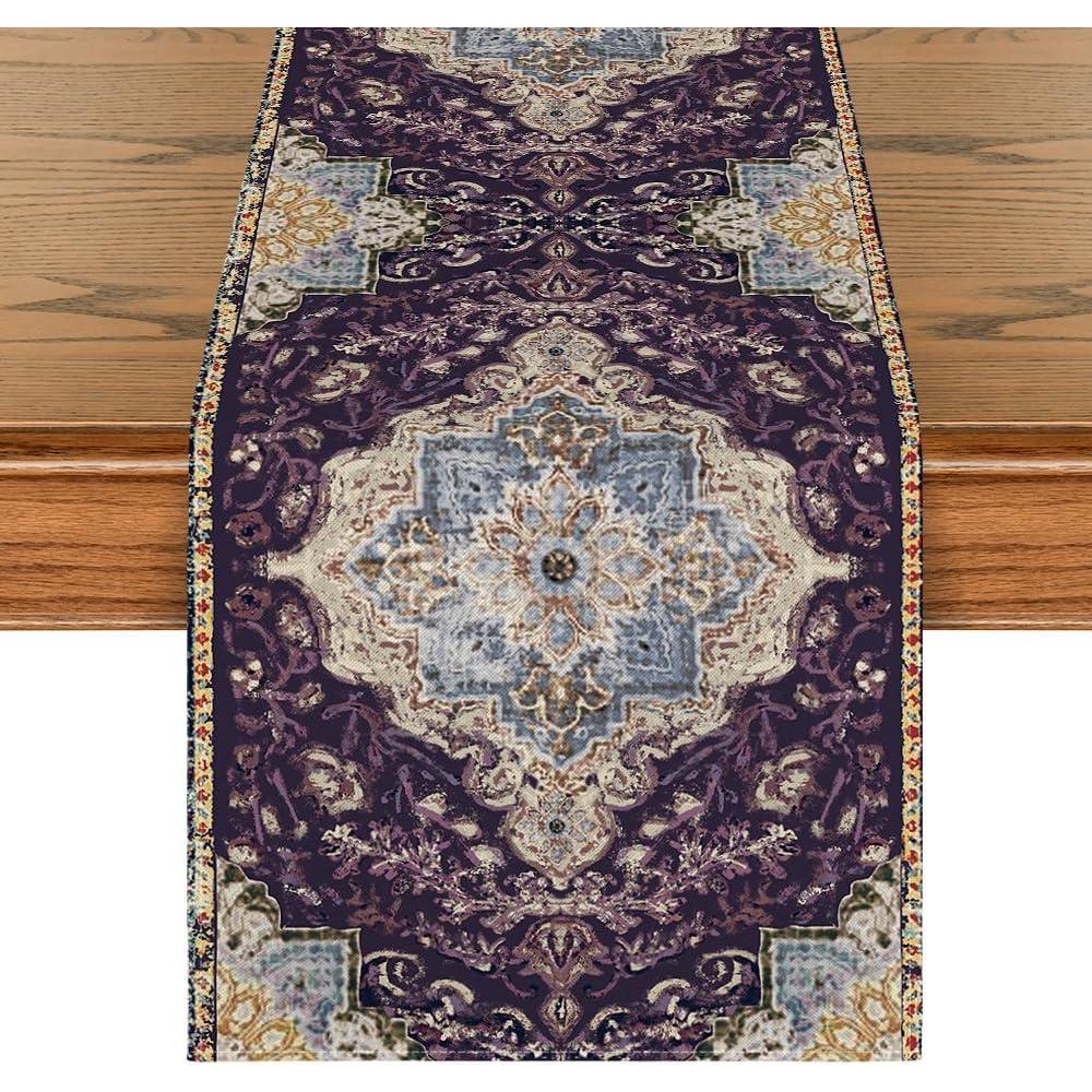imageArtoid Mode Dark Blue Boho Bohemia Style Table Runner Country Rustic Farmhouse Magical Halloween Kitchen Dining Table Decoration for Home Party Decor 13x72 InchPurple