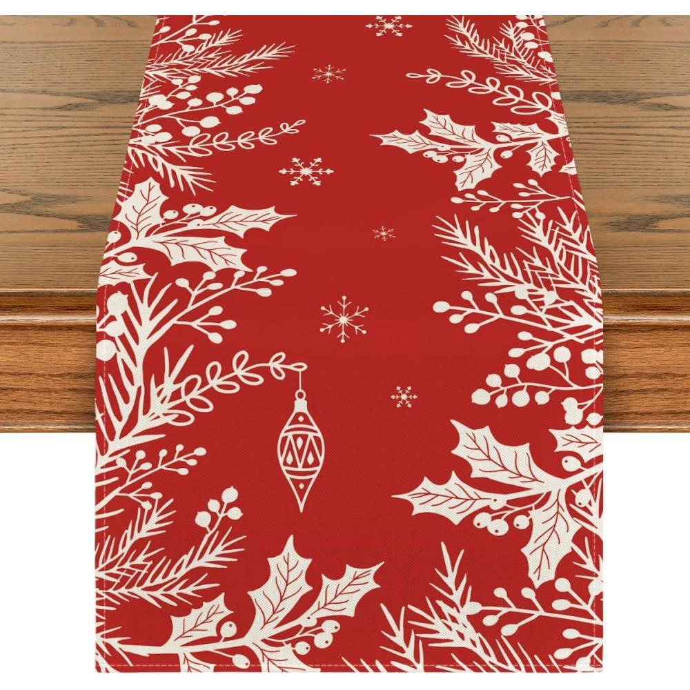 imageArtoid Mode Eucalyptus Leaves Berry Christmas Table Runner Winter Xmas Holiday Kitchen Dining Table Decoration for Home Party Decor 13x72 InchRed