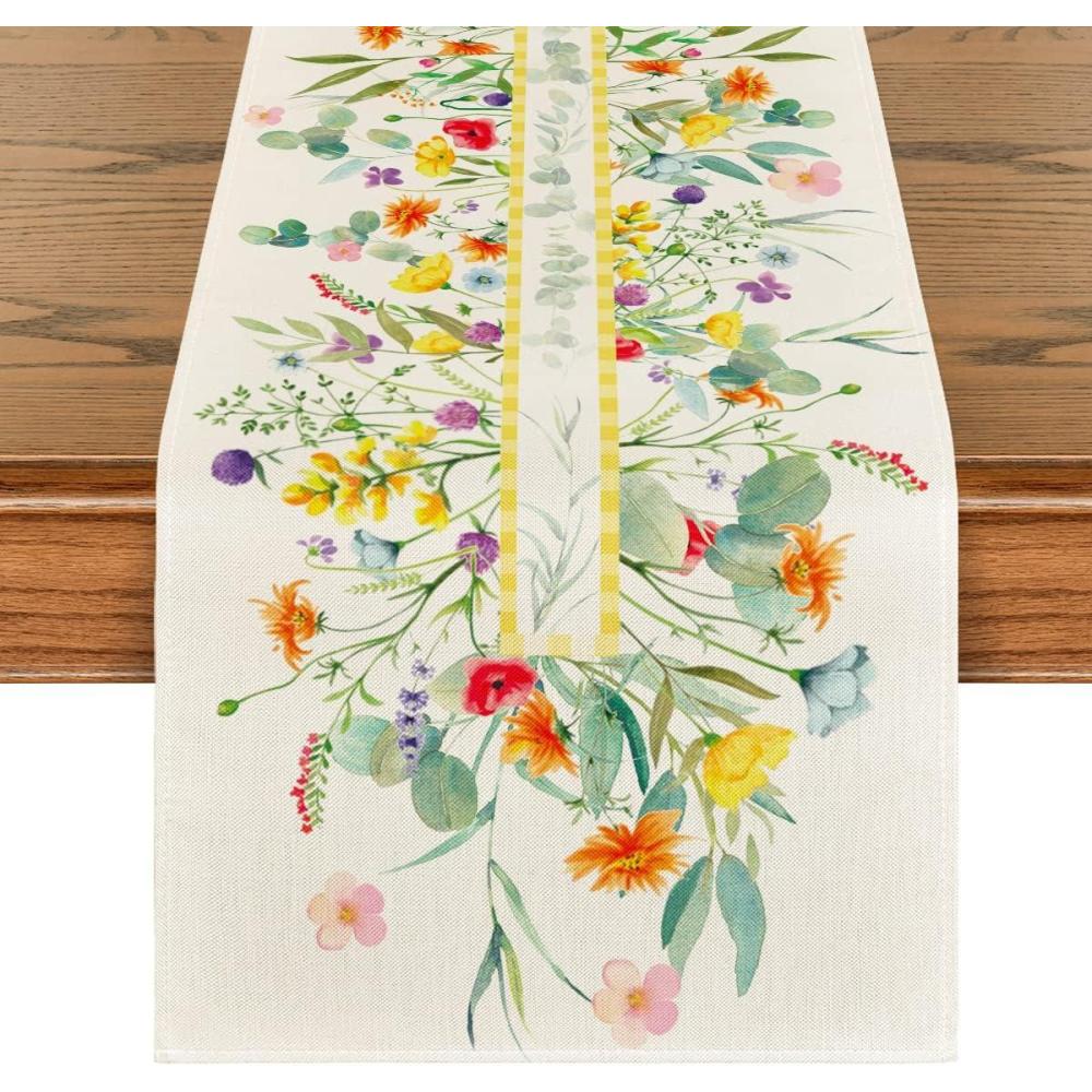 imageArtoid Mode Flower Floral Table Runner Spring Summer Seasonal Kitchen Dining Table Decoration for Indoor Outdoor Home Party Decor 13 x 72 InchGreen