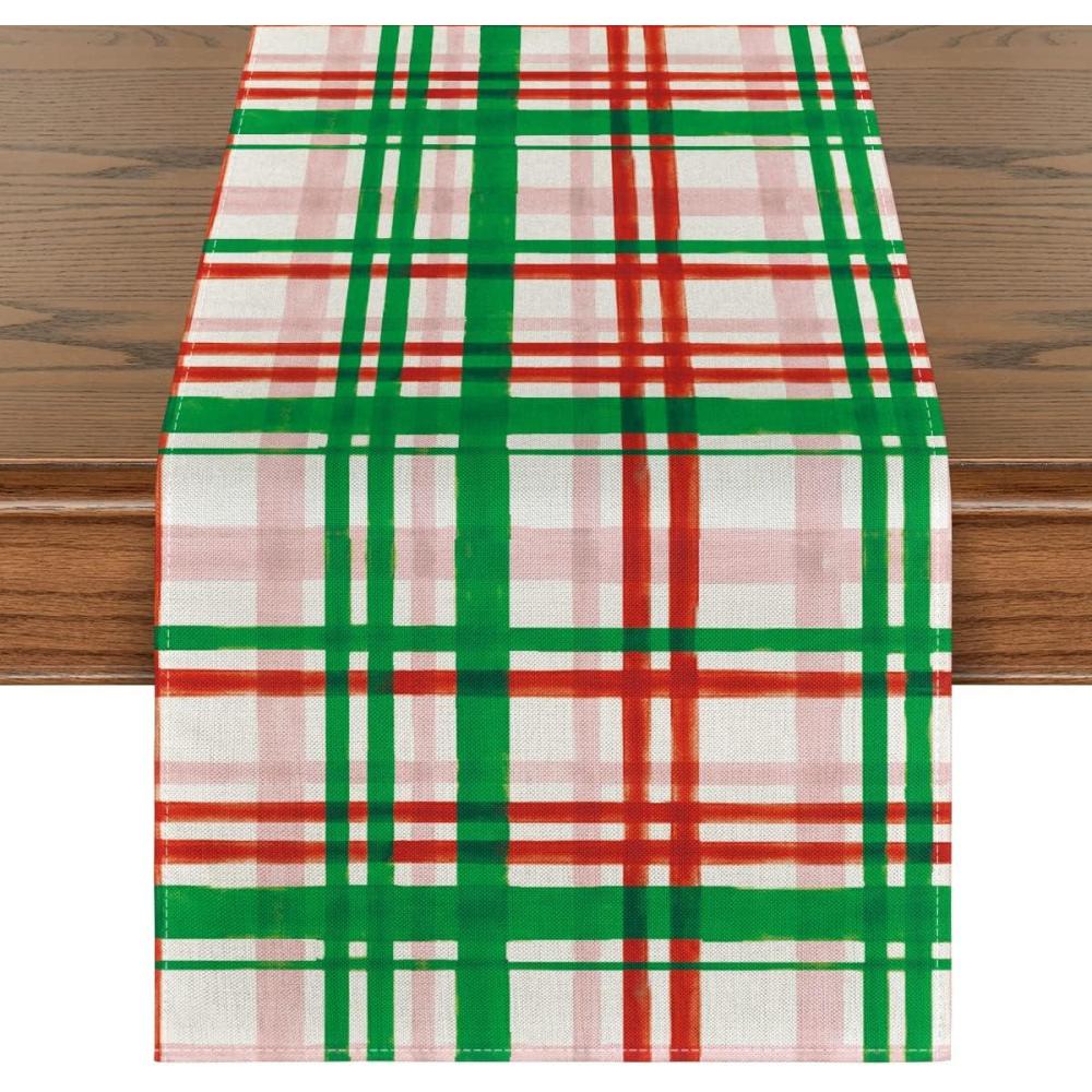 imageArtoid Mode Green Red Buffalo Plaid Table Runner Seasonal Fall Christmas Kitchen Dining Table Decoration for Outdoor Home Party 13x72 InchGreenRed