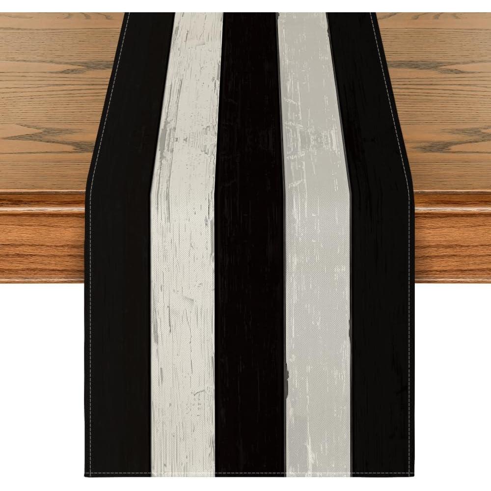 imageArtoid Mode Green Retro Rustic Wood Texture Table Runner Seasonal Spring Kitchen Dining Table Decoration for Home Party Decor 13x72 InchBlackWhite