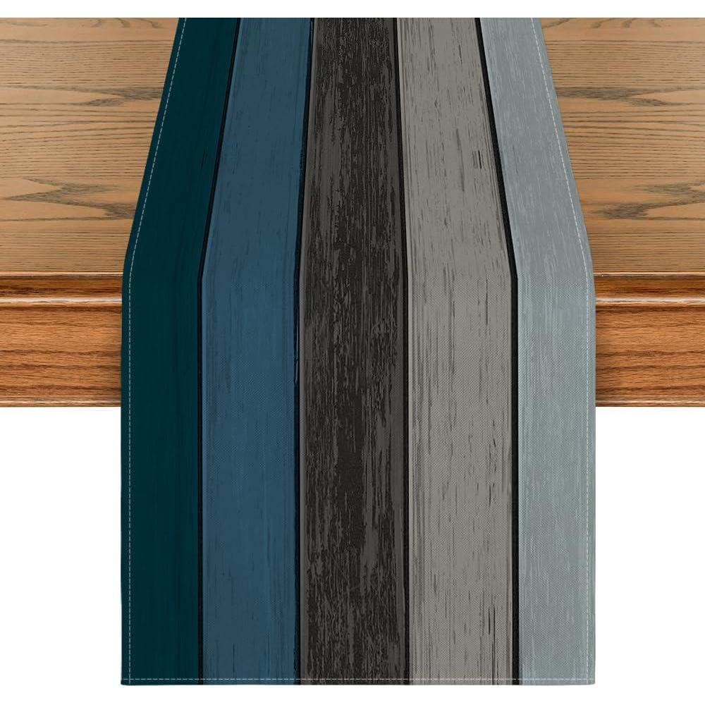 imageArtoid Mode Green Retro Rustic Wood Texture Table Runner Seasonal Spring Kitchen Dining Table Decoration for Home Party Decor 13x72 InchBlueGrey
