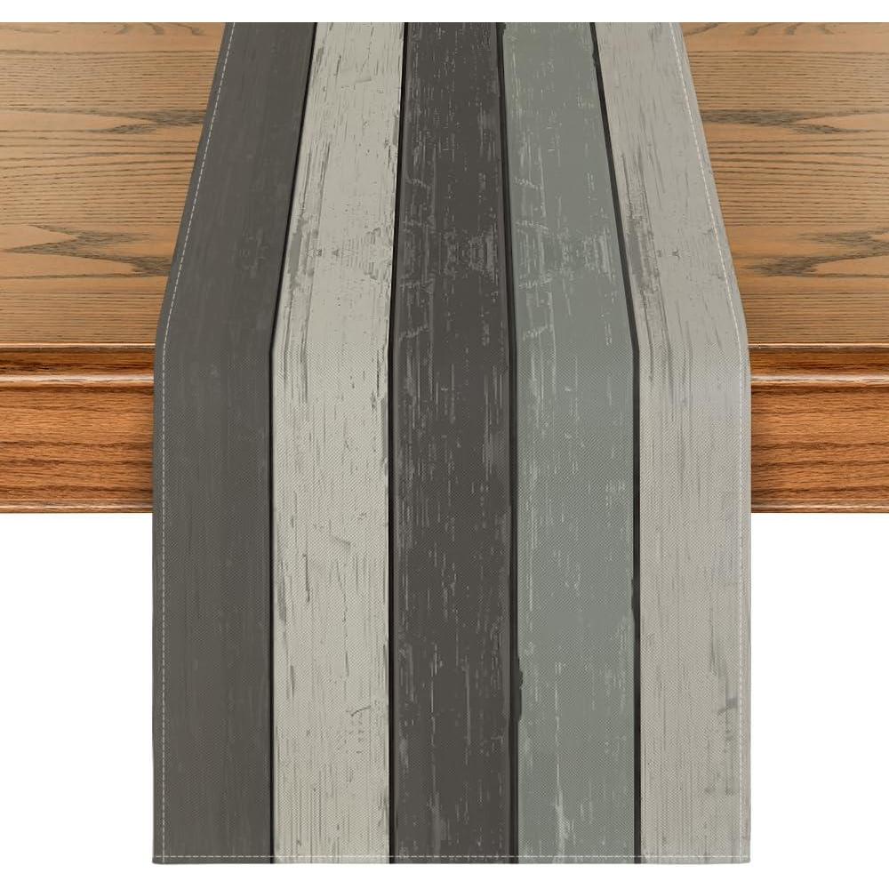 imageArtoid Mode Green Retro Rustic Wood Texture Table Runner Seasonal Spring Kitchen Dining Table Decoration for Home Party Decor 13x72 InchGrey