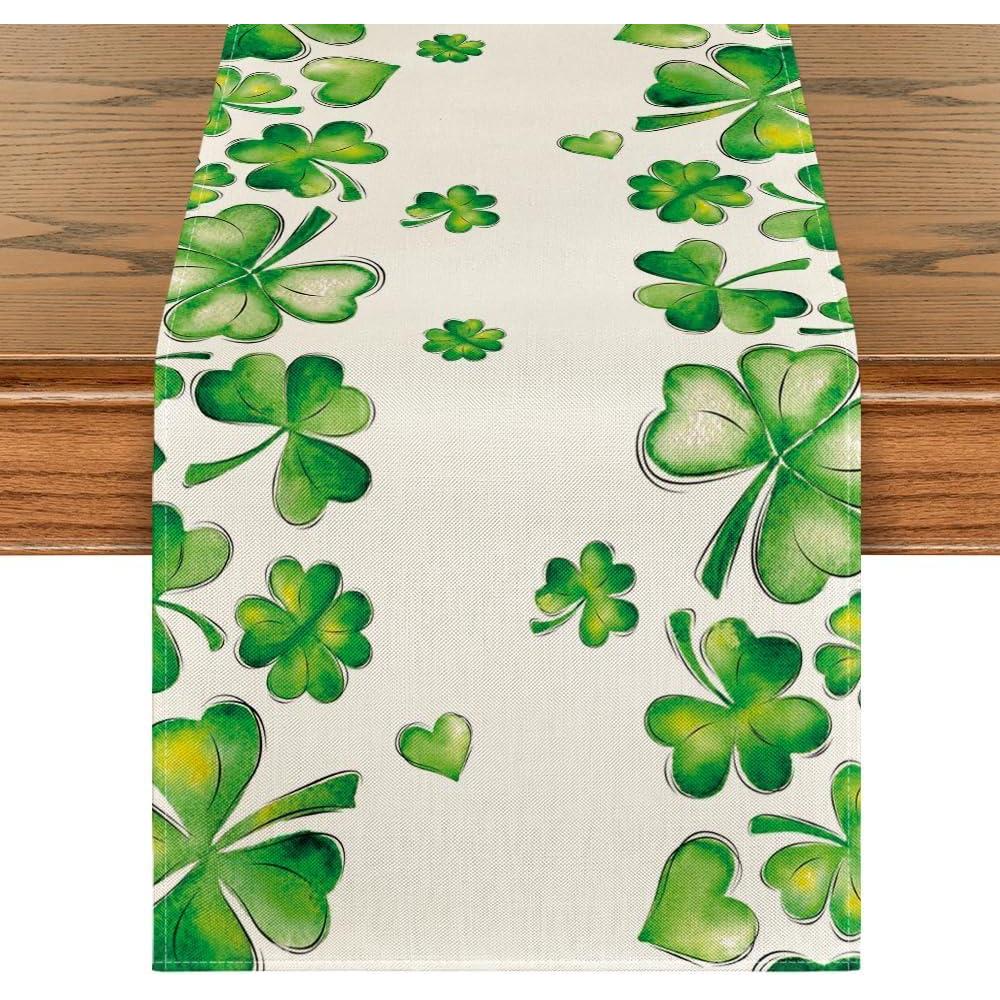 imageArtoid Mode Green Shamrock Bushes St Patricks Day Table Runner Seasonal Spring Holiday Kitchen Dining Table Decoration for Indoor Outdoor Home Party Decor 13 x 72 InchGreen