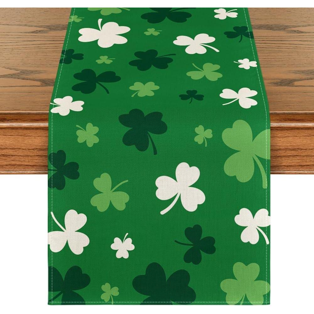 imageArtoid Mode Green Shamrock St Patricks Day Table Runner Seasonal Spring Kitchen Dining Table Decoration for Home Party Decor 13x72 InchGreen