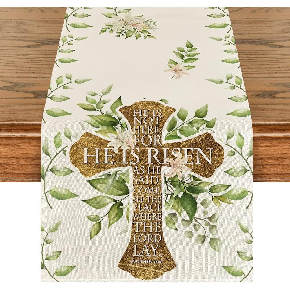 imageArtoid Mode He is Risen Easter Table Runner Spring Summer Seasonal Holiday Kitchen Dining Table Decoration for Indoor Outdoor Home Party Decor 13 x 72 InchOff White