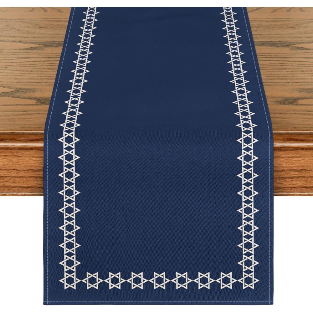 imageArtoid Mode Hexagram Hanukkah Table Runner Star of David Jewish Chanukah Holiday Kitchen Dining Table Decoration for Home Party Decor 13x72 Inch