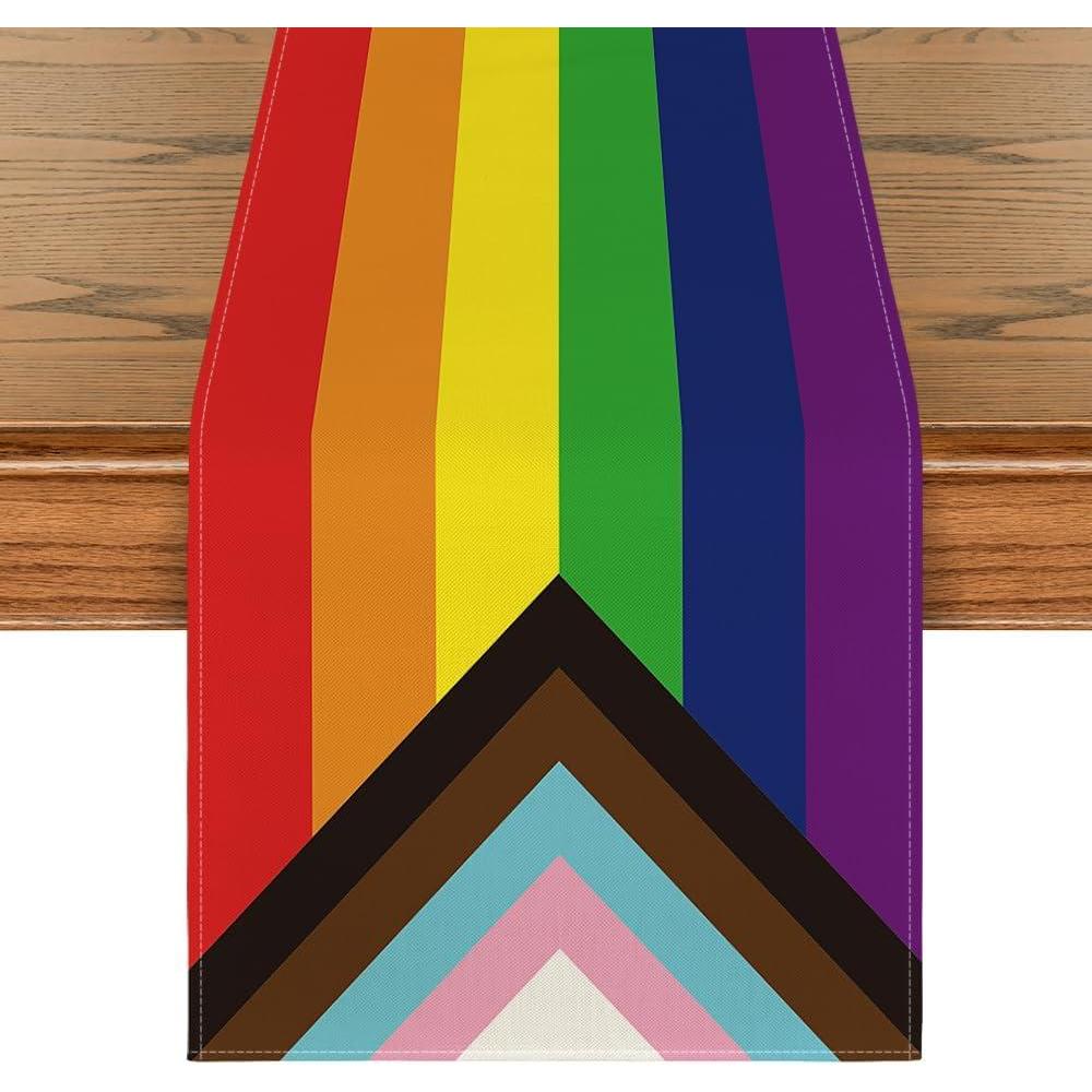 imageArtoid Mode LGBT Pride Heart Table Runner Gay Lesbian Pansexual Holiday Kitchen Dining Table Decoration for Home Party Decor 13 x 72 InchMulti Color