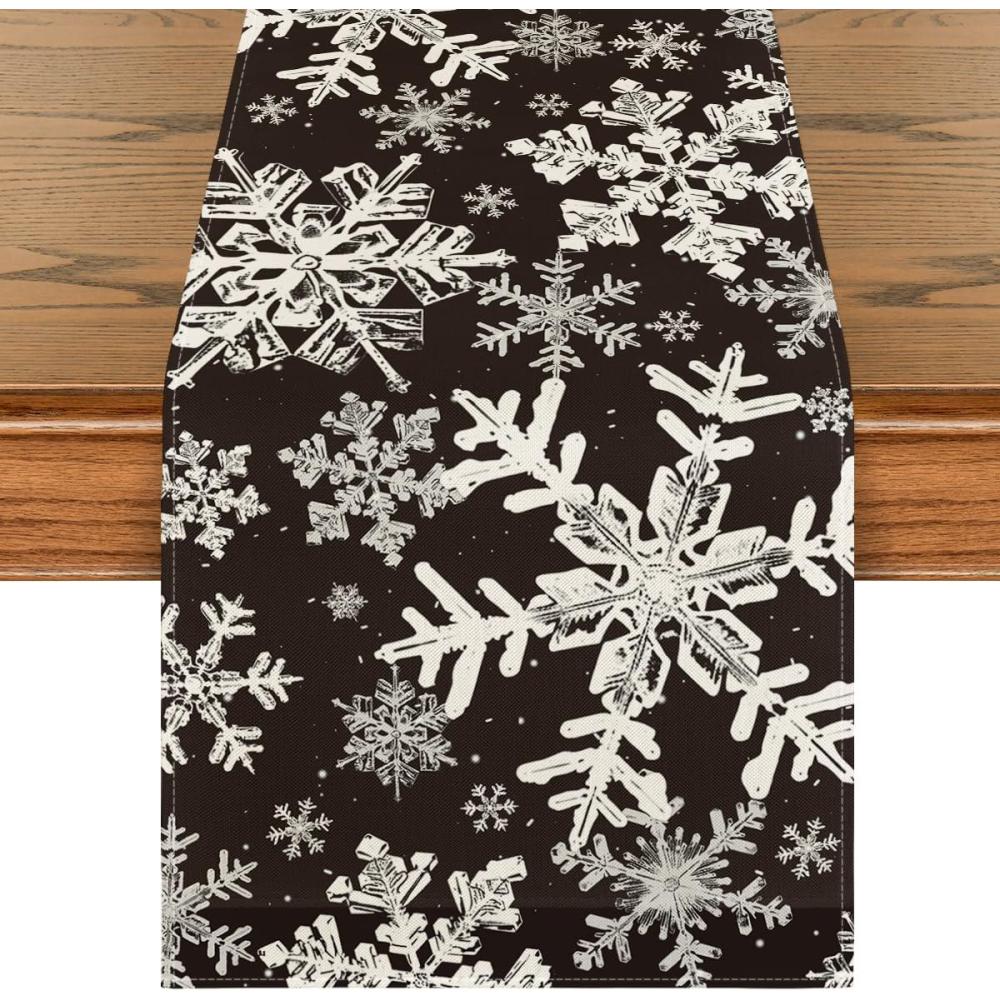 imageArtoid Mode Navy Blue Snowflakes Christmas Table Runner Seasonal Winter Holiday Kitchen Dining Table Decoration for Home Party Decor 13x72 InchBlack