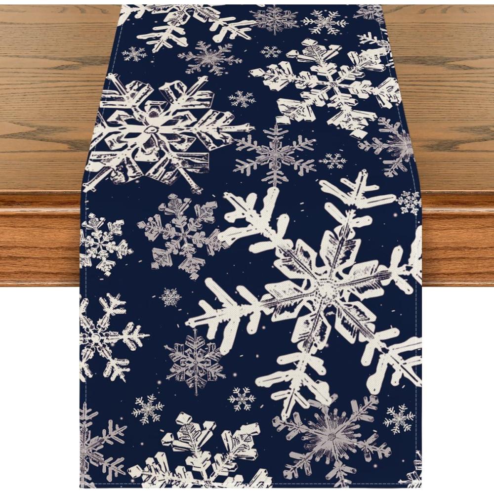imageArtoid Mode Navy Blue Snowflakes Christmas Table Runner Seasonal Winter Holiday Kitchen Dining Table Decoration for Home Party Decor 13x72 InchNavy Blue