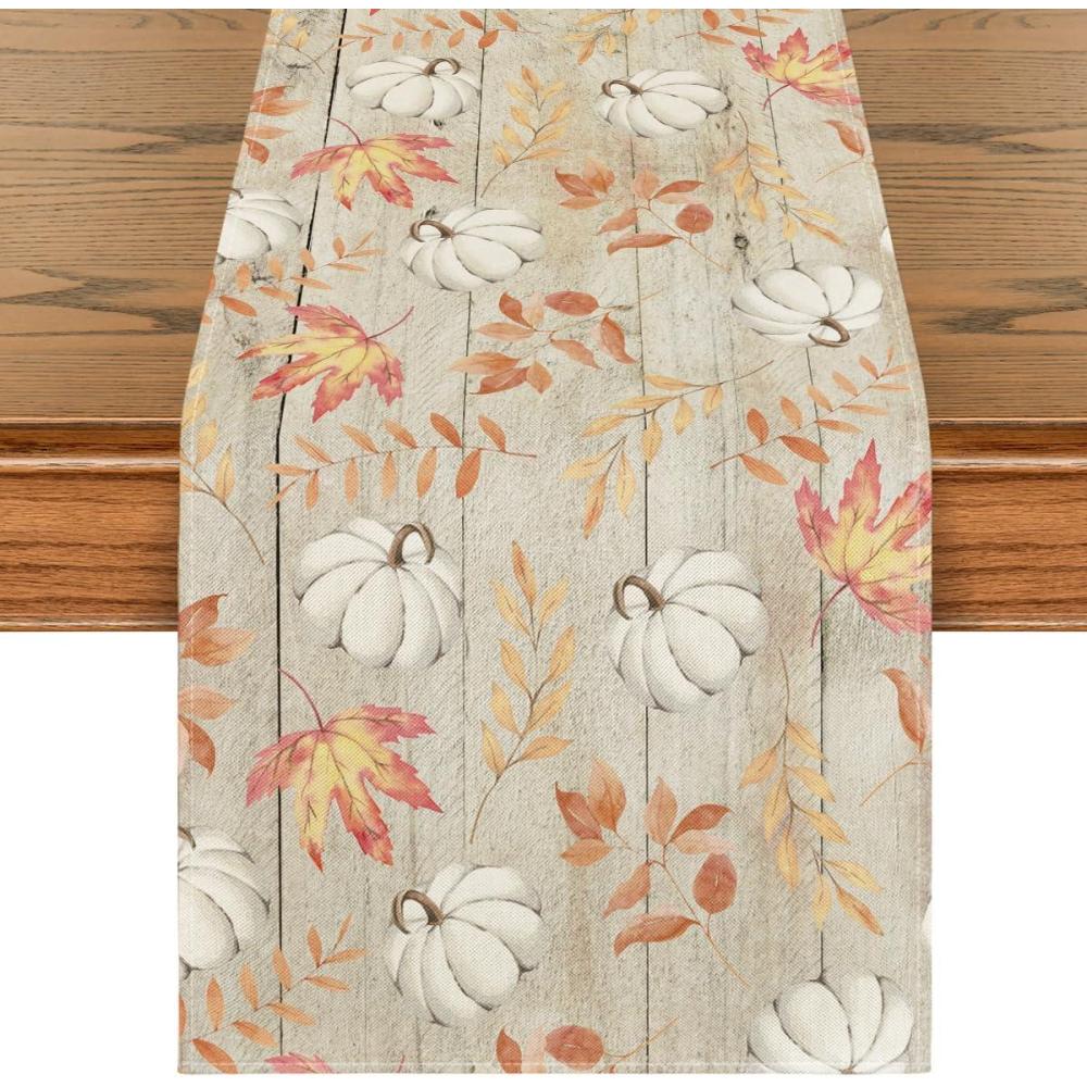 imageArtoid Mode Orange Pumpkins Fall Maple Leaves Fall Table Runner Seasonal Autumn Kitchen Dining Table Decoration for Home Party Decor 13x72 InchBeige