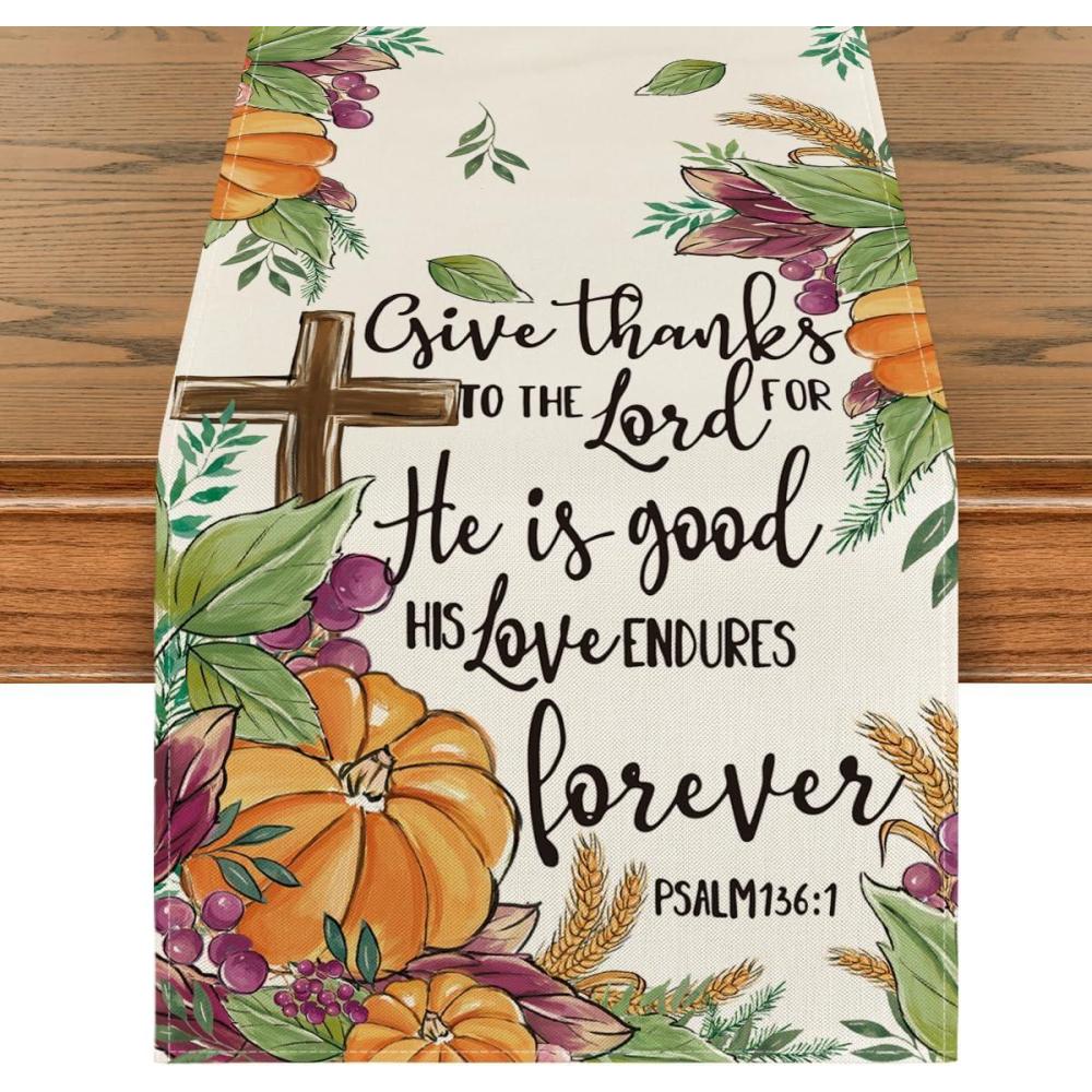 imageArtoid Mode Pumpkin Leaves Grapes Wheat Thanksgiving Table Runner Seasonal Autumn Kitchen Dining Table Decoration for Home Party Decor 13x72 Inch