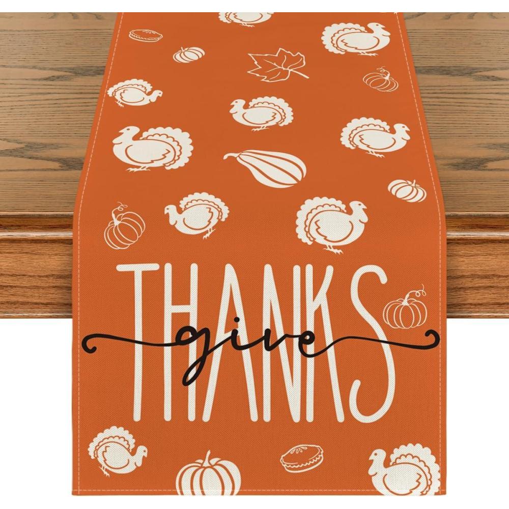 imageArtoid Mode Pumpkins Give Thanks Turkey Thanksgiving Table Runner Pumpkin Pie Fall Kitchen Dining Table Decoration for Home Party Decor 13x72 Inch