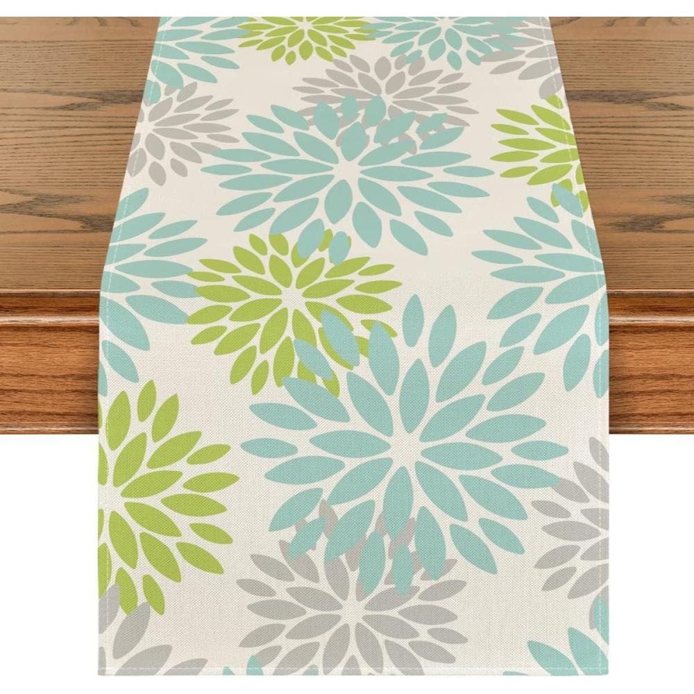 imageArtoid Mode Purple Dahlia Floral Pinnata Mardi Gras Table Runner Carnival Seasonal Kitchen Dining Table Decoration for Home Party Decor 13x72 InchGreen