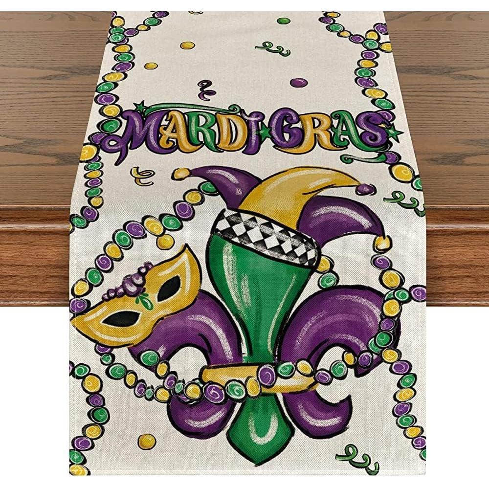 imageArtoid Mode Purple Green Orange Irises Masks Mardi Gras Table Runner Seasonal Carnival Kitchen Dining Table Decoration for Home Party Decor 13x72 InchPurple