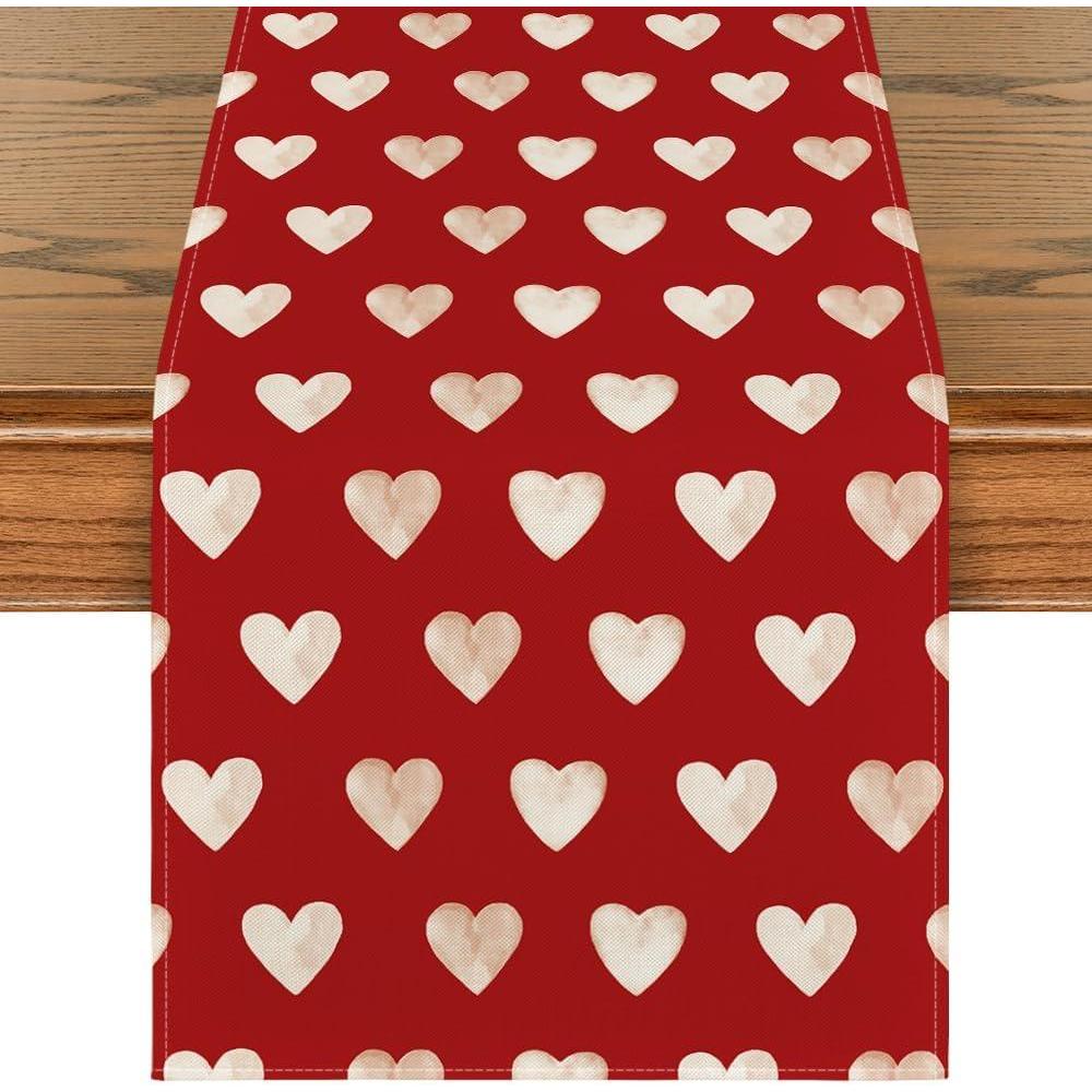imageArtoid Mode Red Love Heart Valentines Day Table Runner Seasonal Anniversary Kitchen Dining Table Decoration for Indoor Home Party 13x72 InchRed