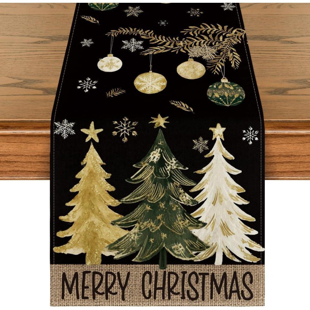 imageArtoid Mode Red Pine Trees Merry Christmas Table Runner Winter Xmas Holiday Kitchen Dining Table Decoration for Home Party Decor 13x72 InchBlackgold