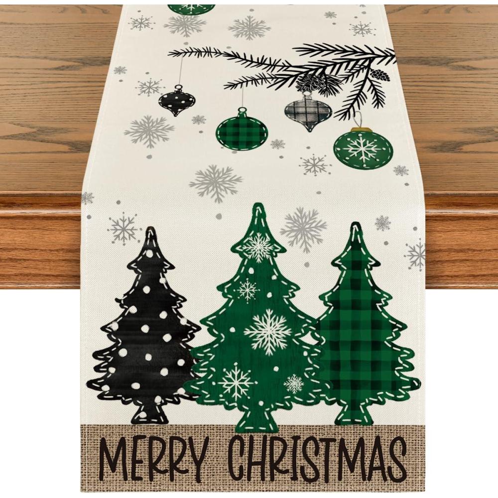 imageArtoid Mode Red Pine Trees Merry Christmas Table Runner Winter Xmas Holiday Kitchen Dining Table Decoration for Home Party Decor 13x72 InchGreen