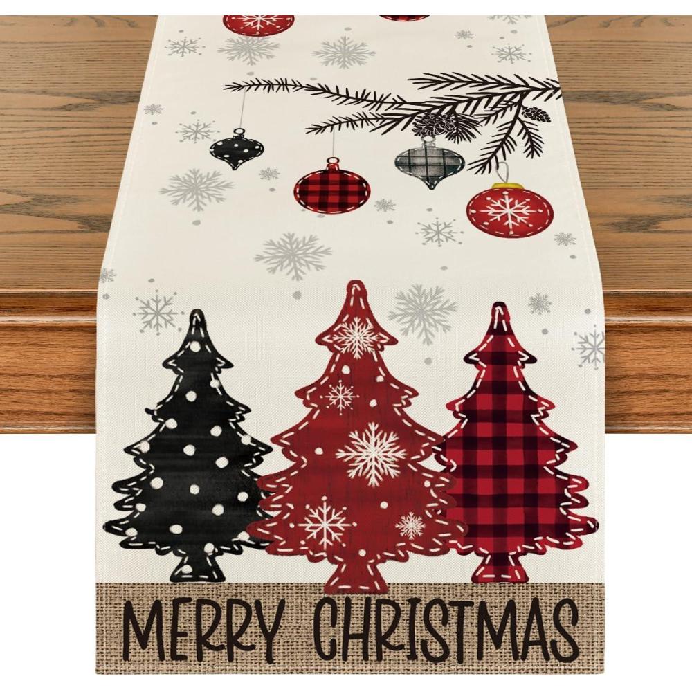 imageArtoid Mode Red Pine Trees Merry Christmas Table Runner Winter Xmas Holiday Kitchen Dining Table Decoration for Home Party Decor 13x72 InchRed