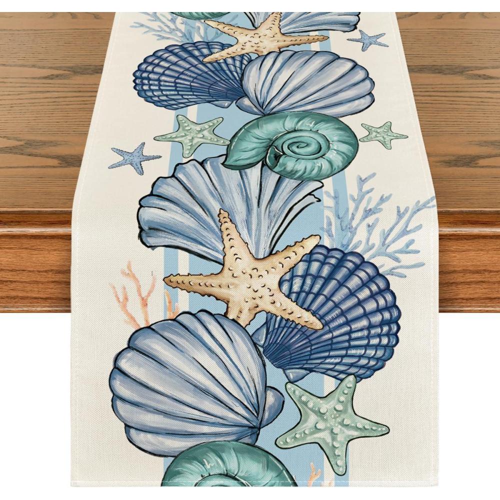 imageArtoid Mode Sea Shell Starfish Summer Table RunnerSpring Ocean Kitchen Dining Table Decoration for Home Party Decor 13x72 Inch