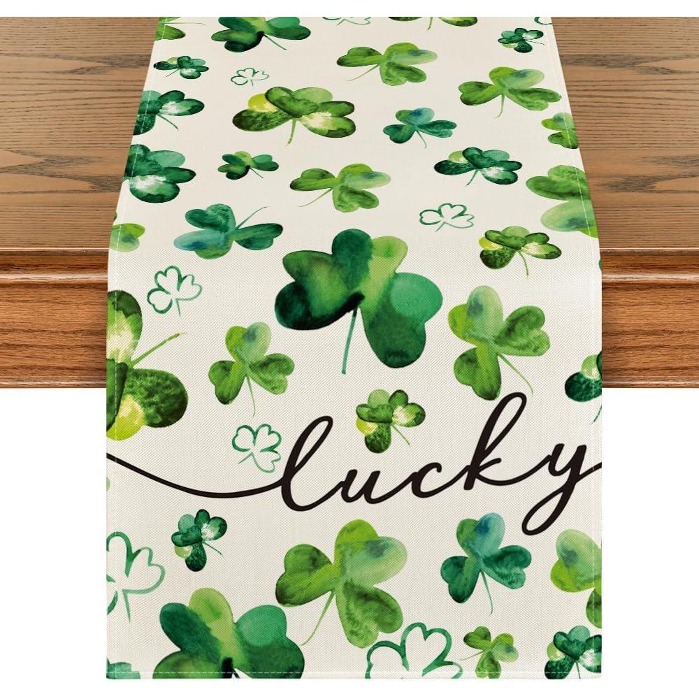 imageArtoid Mode Shamrock Lucky St Patricks Day Table Runner Spring Holiday Kitchen Dining Table Decor for Indoor Outdoor Home Party Decor 13 x 72 InchGreen