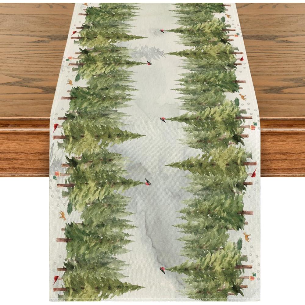 imageArtoid Mode Xmas Trees Snowflakes Christmas Table Runner Seasonal Winter Holiday Kitchen Dining Table Decoration for Home Party Decor 13x72 InchGreenBeige