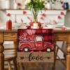 Artoid Mode Black Red Buffalo Plaid Hearts Truck Love Valentine’s Day Table Runner, Kitchen Dining Table Decoration for Home Party Decor 13×72 Inch(Red / Black)