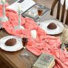Artoid Mode Boho Cheesecloth Gauze Dusty Pink Wedding Table Runner, 120 Inch Seasonal Fabric Kitchen Dining Holiday Table Decor for Home Party Indoor(Coral)