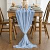 Artoid Mode Boho Cheesecloth Gauze Dusty Pink Wedding Table Runner, 120 Inch Seasonal Fabric Kitchen Dining Holiday Table Decor for Home Party Indoor(Ice Blue)