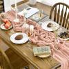Artoid Mode Boho Cheesecloth Gauze Dusty Pink Wedding Table Runner, 120 Inch Seasonal Fabric Kitchen Dining Holiday Table Decor for Home Party Indoor(Peach Powder)