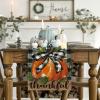 Artoid Mode Buffalo Plaid Bowknot Pumpkin Thankful Fall Table Runner, Autumn Thanksgiving Kitchen Dining Table Decoration for Home Party Decor 13×72 Inch(Linen)