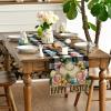 Artoid Mode Buffalo Plaid Bunny Egg Flowers Happy Easter Table Runner, Seasonal Spring Kitchen Dining Table Decor for Home Party Decor 13×72 Inch(Black)