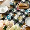 Artoid Mode Buffalo Plaid Bunny Egg Flowers Happy Easter Table Runner, Seasonal Spring Kitchen Dining Table Decor for Home Party Decor 13×72 Inch(Black)