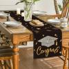 Artoid Mode Congrats Table Runner Diploma Cap, 2025 Graduation Holiday Kitchen Dining Table Runners for Home Party Decor 13 x 36 Inch(Black)