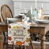 Artoid Mode Happy Thanks Giving Pumpkin Maple Leaves Thanksgiving Table Runner, Autumn Fall Kitchen Dining Table Decoration for Home Party Decor 13×72 Inch